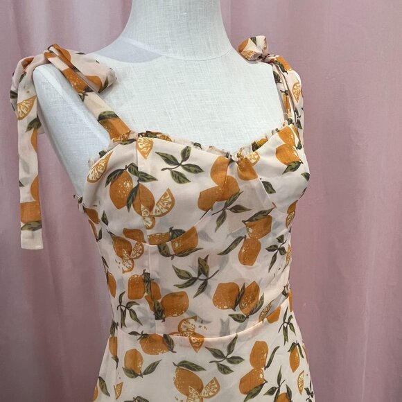 Aqua Lemon Print Tie Strap Mini Dress Size Small - Picture 2 of 8